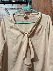 Elegant Beige Tie-Neck Top