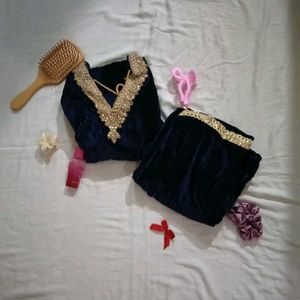 Elegant Velvet Kurta Set 💙 Handmade