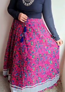 Pink Paisley Print Midi Skirt