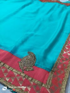 Sky-blue Heavy Border Saree