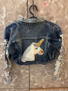 Sequin Sleeve Denim Jacket