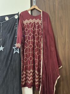 Elegant Maroon Embroidered Kurta Set