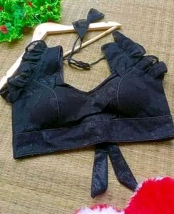 Black Ruffle Sleeveless Blouse
