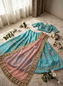Blue Floral Embroidered Lehenga