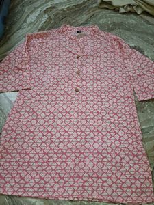Pink And White Short Kurta For Girls