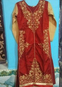 Embroidered Red &amp; Gold Kurta Set