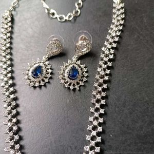Elegant Blue Stone AD Necklace &amp; Earring Set
