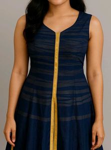 Blue &amp; Gold Sleeveless Ethnic Dress