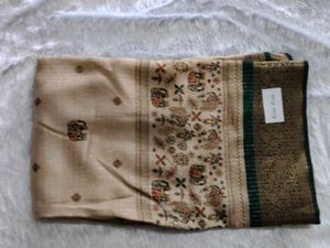 Elegant Beige &amp; Green Silk Saree