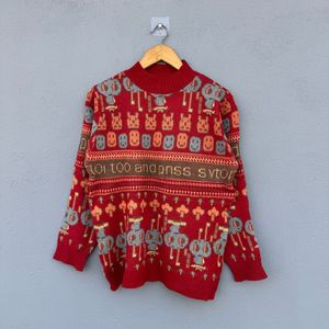 Retro Patterned Knit Sweater