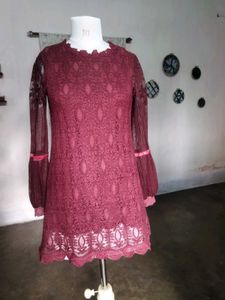 Maroon Lace Mini Dress