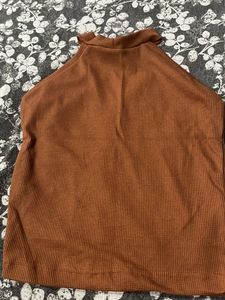 Brown Ribbed Halter Top