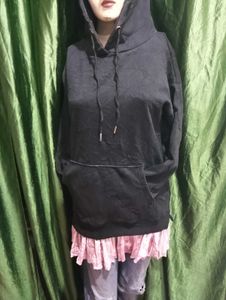 Black Hoodie Jumper Dress With Fur Inside