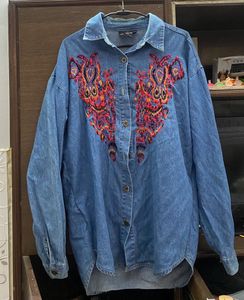 Oversized Embroidered Denim Shirt