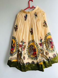 Green with cream colour Kalamkari Lehanga