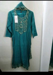 Art silk kurti pant dupatta set