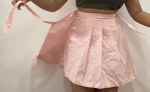 Agassi &amp; Sanai Korean Pink Pleated Wrap Mini Skirt