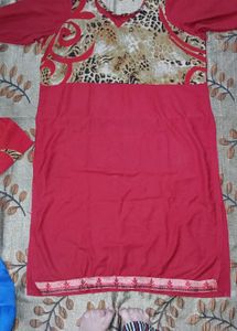 Red &amp; Animal Print Kurta Set
