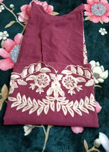 Embroidered Maroon Kurta Set