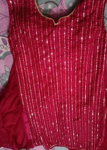 Elegant Red Sequin Palazzo Suit