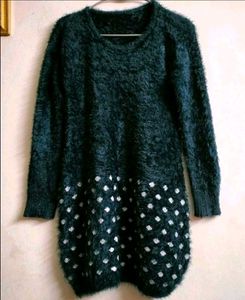 Fluffy Polka Dot Sweater Dress