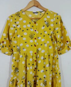 Akkriti Yellow Printed Front Opened Dress (Women)