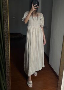 NEW LOOK Stripe Puff Sleeve Smock Midi Dress