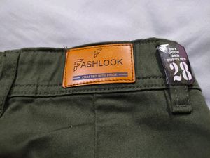 Men Olive Solid Slim Fit Trousers