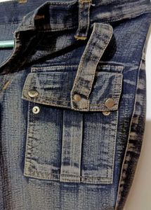 Vintage Washed Black Cargo Denim Capri
