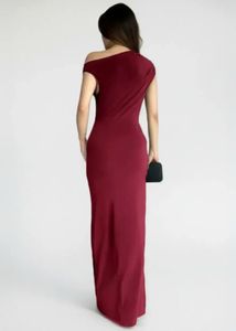 Burgundy One-Shoulder Maxi Dress - size L