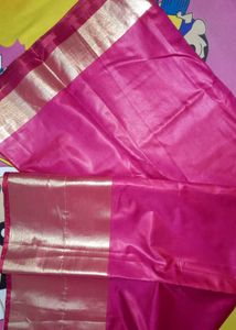 Pink Silk Saree with Gold Border
