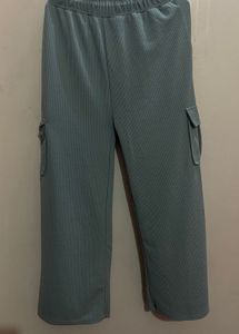 Blue Ribbed Knit Bottom Wear