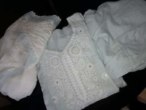 White Chikankari Suit (Kurti, Pant, Dupatta)