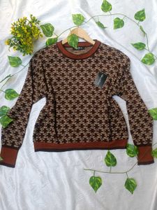 Vintage Pattern Knit Sweater 🤎