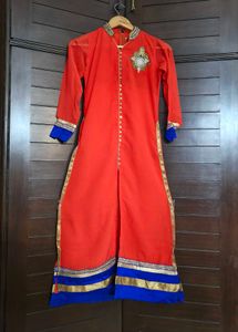 Women Red Georgette Zari Stone Festive Kurta