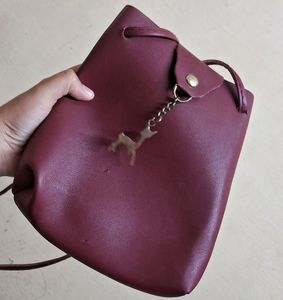 Burgundy Faux Leather Bucket Bag