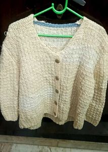 Cream Knit Button-Down Cardigan
