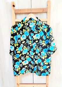 Blue Floral Print Shirt Size-42