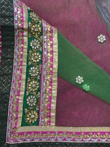 Designer Handwork Pink And Green Saree