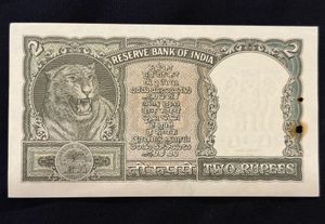 2 Rupees Note , Olive Green Half Tiger
