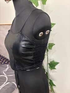 Black Faux Leather Corset Top