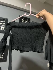 Black Off-Shoulder Crop Top