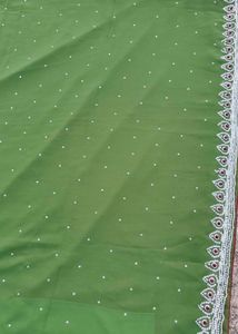 Elegant Green Saree with pearls work