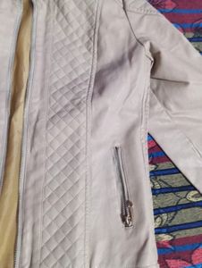 Beige Quilted Moto Jacket