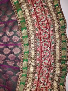 Green -Violet Lahenga Net With Brocade