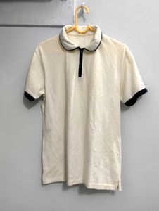 Men&#39;s White Polo T-Shirt with Black Collar –