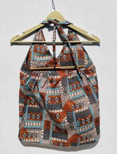 Kajrakh Multicolor Abstract Halter Neck Cotton Top