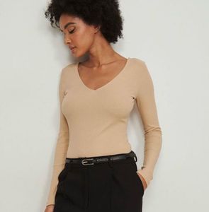 Elegant Beige Long Sleeve Top
