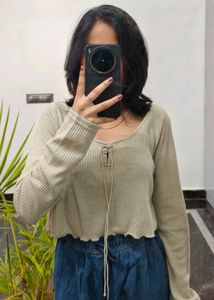 Ribbed Tie-Front Crop Top