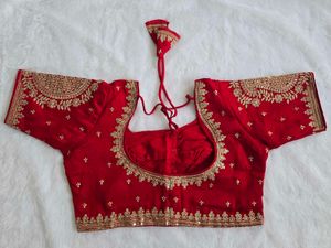 Red &amp; Gold Embroidered Sari Blouse
